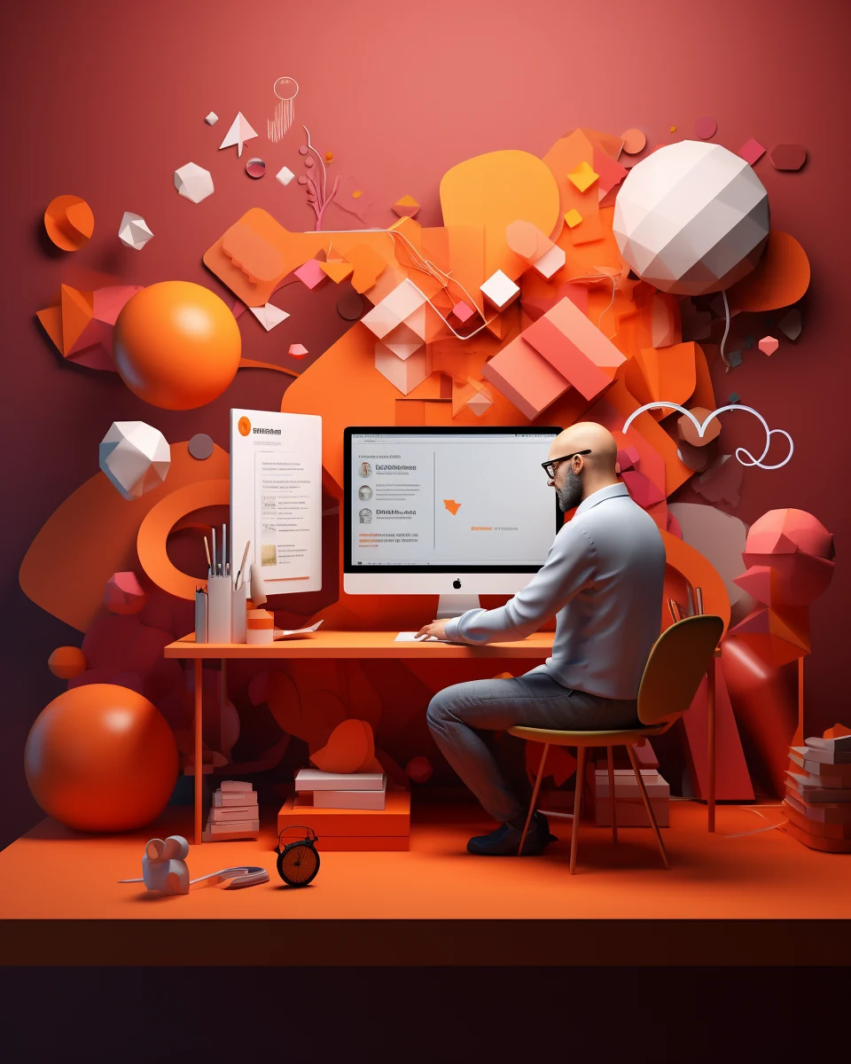 Man at a computer working on web designs